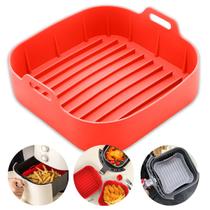 Kit 2 Forma De Silicone Protetor De Cesto Air Fryer Vermelho Quadrada 20cm Lyor