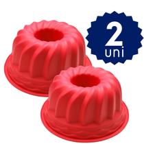 Kit 2 Forma de Silicone Redonda Com Buraco Furo no Meio Para Bolo Pudim Manjar 21cm