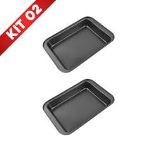 Kit 2 Forma Lasanha Pão Teflon Retangular Antiaderente Pão Queijo 37cm Bolo Caseira Econômica Formas