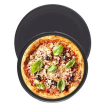 Kit 2 Forma Pizza Assadeira Redonda Antiaderente 30x1,5cm 35x1,5cm Aço Carbono Resistente