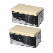 Kit 2 Forma Queijo Retangular Inox P 500g Prensador Madeira
