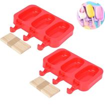 Kit 2 Formas 6 Sorvetes Picolé Silicone 100 Palitos E Tampa