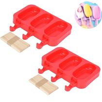 Kit 2 Formas 6 Sorvetes Picolé Silicone 50 Palitos E Tampa