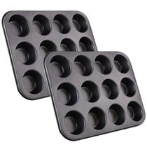 Kit 2 Formas Antiaderentes Com 12 Cavidades Para Cupcakes Cor Grafite