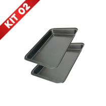 Kit 2 Formas Assadeiras Retangular Antiaderente Média Bolo Cozinha Assados Pães