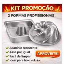Kit 2 Formas de Bolo Alumínio Forma Pudim Suíço Quadrada 20x7cm Forma Bolo Vulcão Espiral