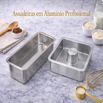 Kit 2 Formas de Bolo Alumínio Reforçado Forno elétrico Air Fryer Forma de Pudim Quadrada 15 X 6 Forma de Pão 21 X 5 Forma Pão e Bolo Vulcão Profis
