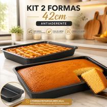Kit 2 Formas De Bolo Assadeira 42cm Retangular Antiaderente Teflon Kit 2 Formas De Bolo Assadeira 42cm Retangular Antiaderente Teflon