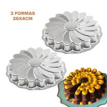 Kit 2 Formas de Bolo Girassol G 25x4cm Aluminio Caparroz Torta Sobremesa Pudim