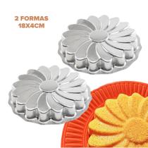 Kit 2 Formas de Bolo Girassol M 18x4cm Aluminio Caparroz Torta Sobremesa Pudim