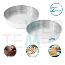 Kit 2 Formas de Bolo Redonda Baixa 6x30cm Alumínio Sustentável para Bolo Torta Quiche Cozimento Uniforme Fácil Limpeza Uso Caseiro ou Profissional