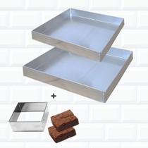 Kit 2 Formas De Brownie Quadrada 25 + 35 Cm + Cortador 5 Cm