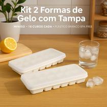 Kit 2 Formas de Gelo com Tampa 16 Cubos Cada Prática, Higiênica e Empilhável
