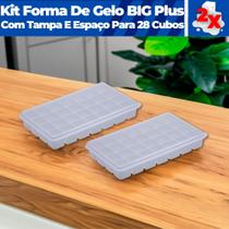 Kit 2 Formas De Gelo Com Tampa Big Plus 28 cubos Grandes Atóxico Empilhável Paramount