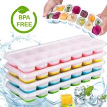 Kit 2 Formas de Gelo Silicone com Tampa Rígida Fundo Flexível 14 Cubos Retangular Multiuso Lavável Kit 2 Formas de Gelo Silicone com Tampa Rígida Fundo Flexível 14 Cubos Retangular Multiuso Lavável