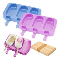 Kit 2 Formas De Picole Silicone Tampa Sorvete Rosa E Azul