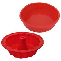 Kit 2 Formas De Silicone Assadeira Bolo Pudim P/ Airfryer Forno Vermelha