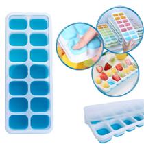 Kit 2 Formas Gelo Azul Silicone com Tampa Plástica 14 Cubos