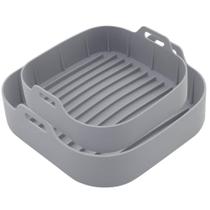 Kit 2 Formas Quadradas de Silicone para Air Fryer Cinza P e M Lyor Reutilizável Carne Bolo Torta