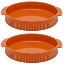 Kit 2 Formas Redonda 21cm Porcelana Canelada Laranja Travessa Forno Germer Kit 2 Formas Redonda 21cm Porcelana Canelada Laranja Travessa Forno Germer