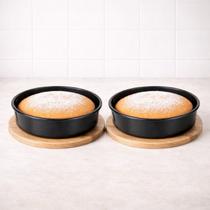 Kit 2 Formas Redonda Preta 21,5cm Antiaderente Metal Assadeira Bolo Torta Uso Doméstico Profissional