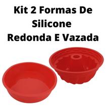 Kit 2 Formas Silicone Vermelha Redonda E Vazada Bolo Pudim