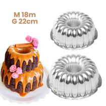 Kit 2 Formas Suiça Decorada N 2 M e G 18cm e 22cm Caparroz Aluminio Bolo Pudim Sobremesa