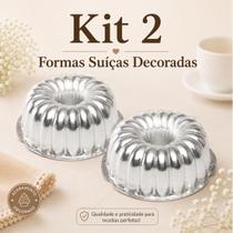Kit 2 Formas Suíça Decorada Nº 2 M 18cmx7,5cm Caparroz Bolo Pudim Aluminio Kit 2 Formas Suíça Decorada Nº 2 M 18cmx7,5cm Caparroz Bolo Pudim Aluminio