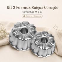 Kit 2 Formas Suíças Coração M e G 18 e 21cm Caparroz Alumínio para Bolo Pudim e Sobremesa Docerias Padarias Kit 2 Formas Suíças Coração M e G 18 e 21cm Caparroz Alumínio para Bolo Pudim e Sobremesa Docerias Padarias