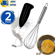 Kit 2 Fouet Inox Batedor de Ovos e Mixer Automático Misturador de Bebidas Utensílio de Cozinha
