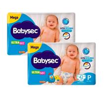Kit 2 Fralda Babysec Ultrasec Tamanho P Pacote Mega 42 Unidades Descartáveis