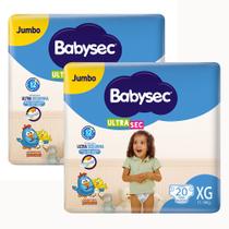 Kit 2 Fralda Babysec Ultrasec Tamanho XG Pacote Jumbo com 20 unidades cada