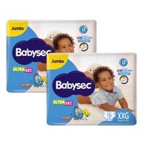 Kit 2 Fralda Babysec Ultrasec Tamanho XXG Pacote Jumbo 16 Fraldas Descartáveis