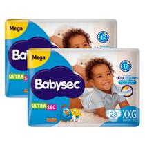 Kit 2 Fralda Babysec Ultrasec Tamanho XXG Pacote Mega 28 Unidades Descartáveis cada