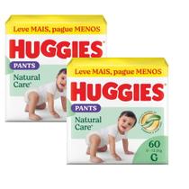 Kit 2 Fralda Descartável Huggies Natural Care Roupinha Hiper G 60 Unidades Kit 2 Fralda Descartável Huggies Natural Care Roupinha Hiper G 60 Unidades