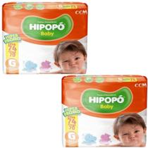 Kit 2 Fralda Descartável Macio Hipopó Baby Hiper Tamanho G - Total 148 Unidades