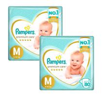 Kit 2 Fralda Descartavel Pampers Premium Care M 80 Unidades Cada