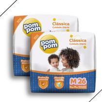 Kit 2 Fralda Descartável Pom Pom Clássica Jumbo Tamanho M - Total 52 Unidades Kit 2 Fralda Descartável Pom Pom Clássica Jumbo Tamanho M - Total 52 Unidades