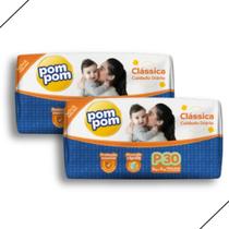 Kit 2 Fralda Descartável Pom Pom Clássica Jumbo Tamanho P - Total 60 Unidades Kit 2 Fralda Descartável Pom Pom Clássica Jumbo Tamanho P - Total 60 Unidades