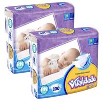 Kit 2 Fralda Destartável Pacotão Vitalidade Baby Hiper - Tamanho RN - Total 200 Unidades