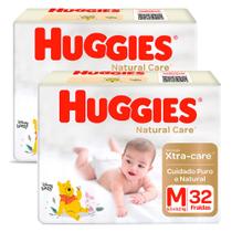 Kit 2 Fralda Huggies Natural Care Mega Tamanho M com 32 Unidades cada