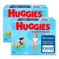 Kit 2 Fralda Huggies Tripla Proteção Tamanho XXG Pacote Jumbo 22 Fraldas Descartáveis