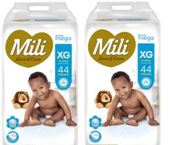 Kit 2 Fralda Infantil Love & Care XG Mega 44 Unidades - Mili Kit 2 Fralda Infantil Love & Care XG Mega 44 Unidades - Mili