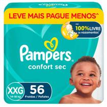 Kit 2 Fralda Infantil Pampers Confort Sec Tamanho XXG Leve Mais Por Menos com 56 Fraldas