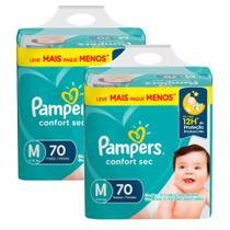 Kit 2 Fralda Pampers Confort Sec Tamanho M 70 Unidades Descartáveis