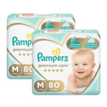 Kit 2 fralda pampers infantil premium care tam m com 80 unidades Kit 2 fralda pampers infantil premium care tam m com 80 unidades