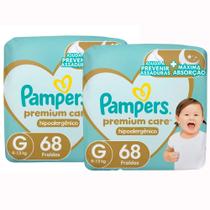 Kit 2 Fralda Pampers Premium Care Tamanho G Pacote Hiper 68 Fraldas Descartáveis Kit 2 Fralda Pampers Premium Care Tamanho G Pacote Hiper 68 Fraldas Descartáveis