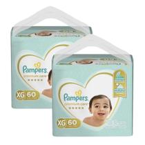 Kit 2 Fralda Pampers Premium Care Tamanho XG Pacote Hiper 60 Fraldas Descartáveis