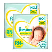 Kit 2 Fralda Pampers Recém-Nascido Premium Care RN+ com 20 Unidades Kit 2 Fralda Pampers Recém-Nascido Premium Care RN+ com 20 Unidades