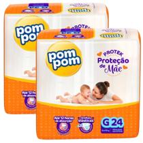 Kit 2 Fralda Pom Pom Protek Proteção de Mãe Jumbo - Tamanho G - Total de 48 Unidades